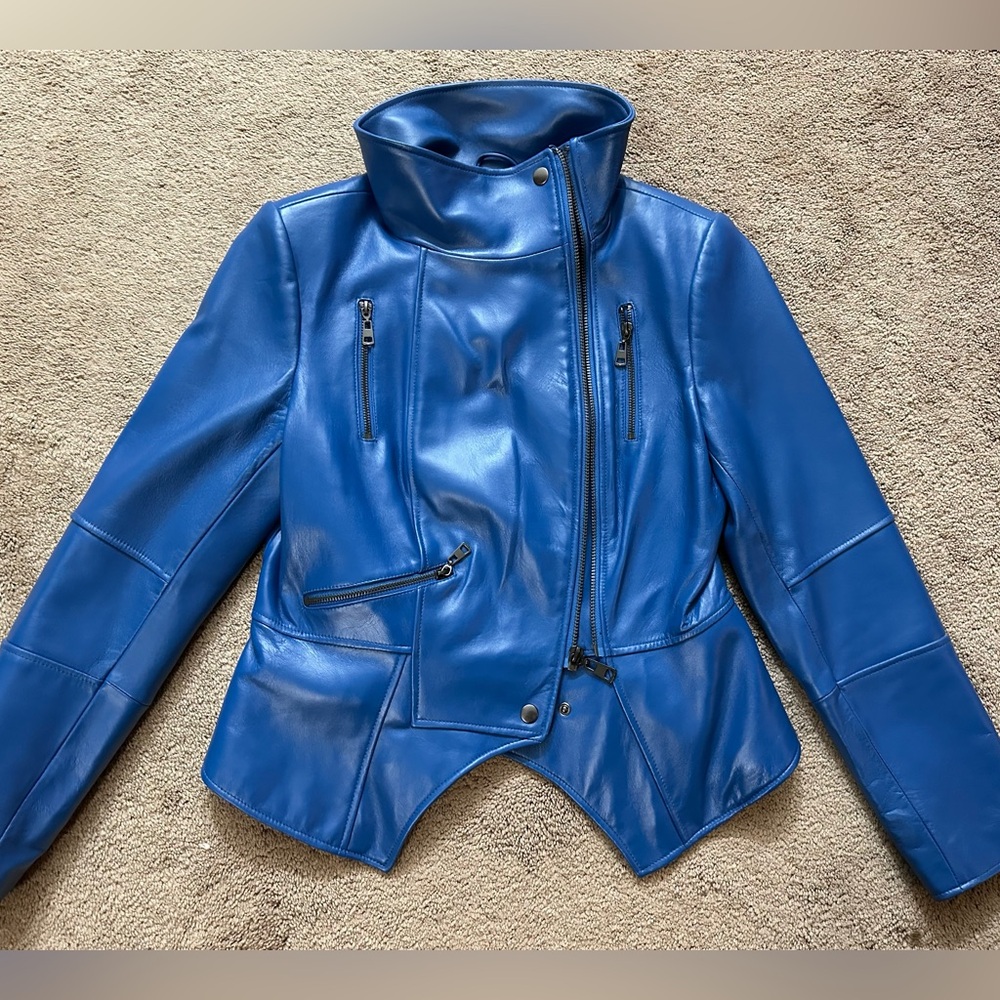 G.I.L.I. Qvc Peplum Motorcycle rockstar Leather Jacket- blue
NWT